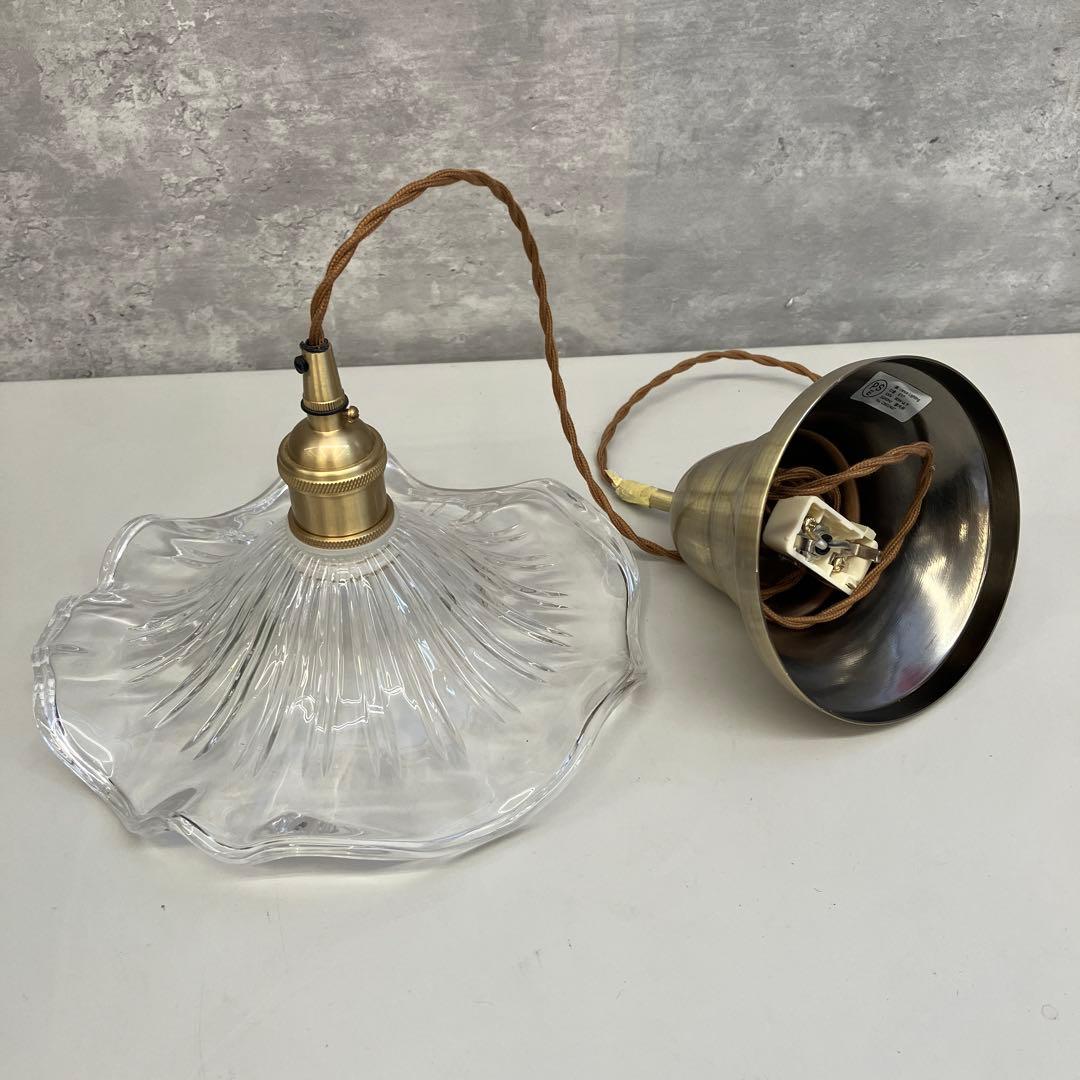 昭和レトロ アンティーク ペンダントライト 真鍮 ガラスシェード 照明器具