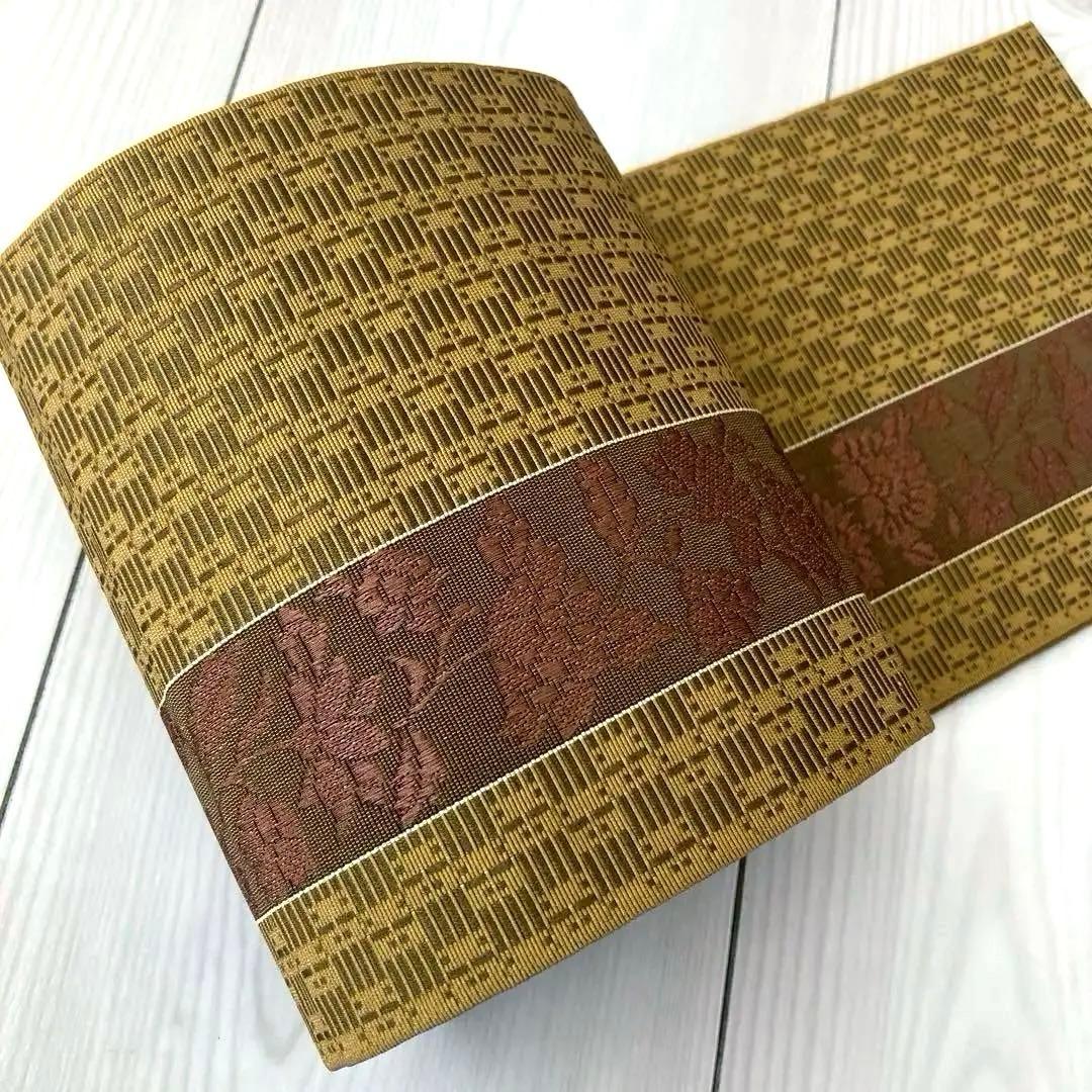 博多織　半幅帯　正絹　織り出し花唐草模様No.3-22