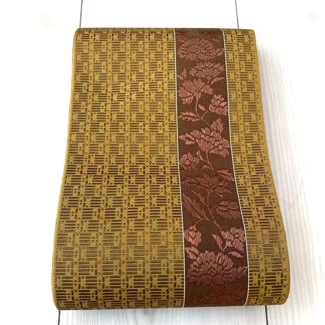 博多織　半幅帯　正絹　織り出し花唐草模様No.3-22