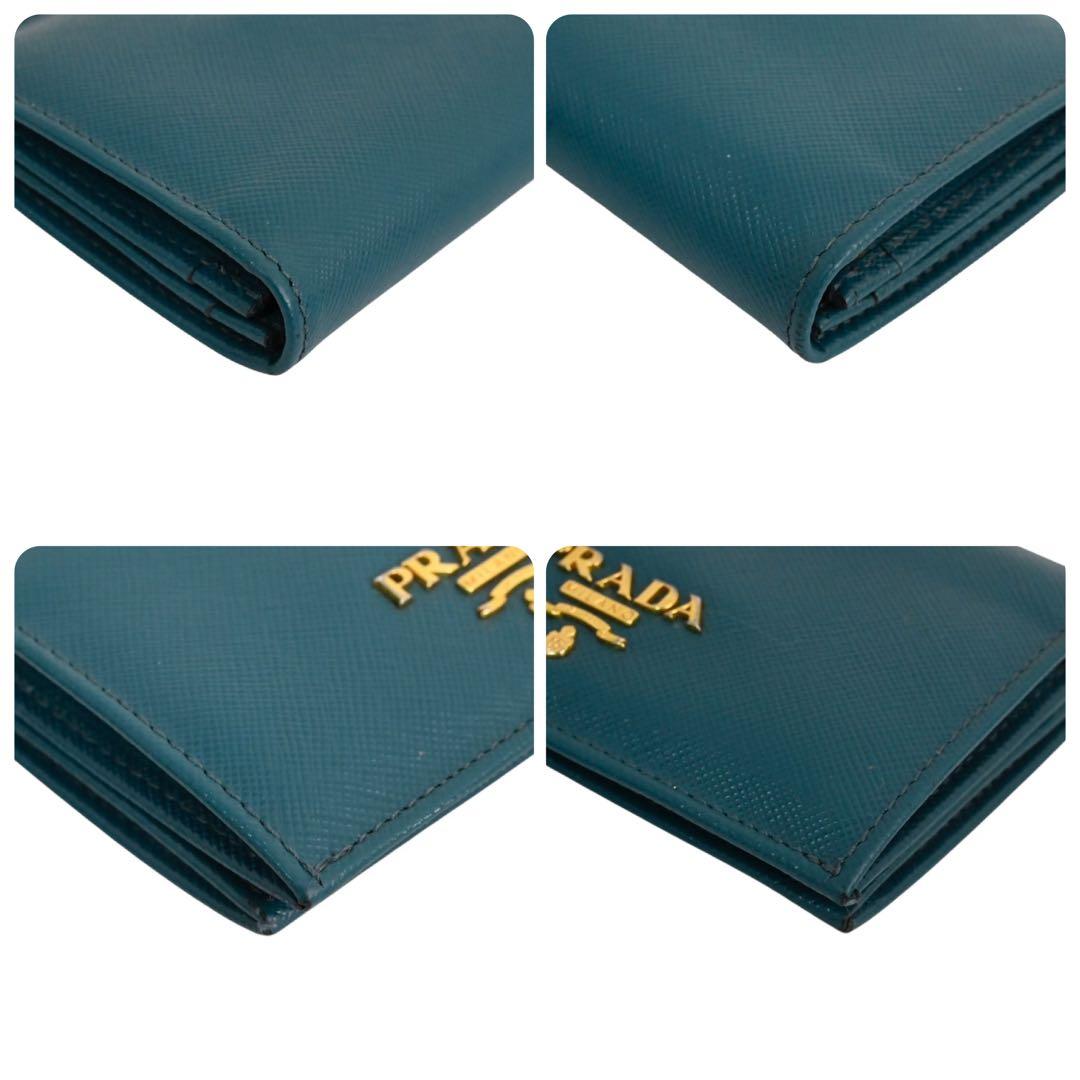 【美品】プラダ　レザー　折財布　カード　小銭　　ブルー　青　ウォレット