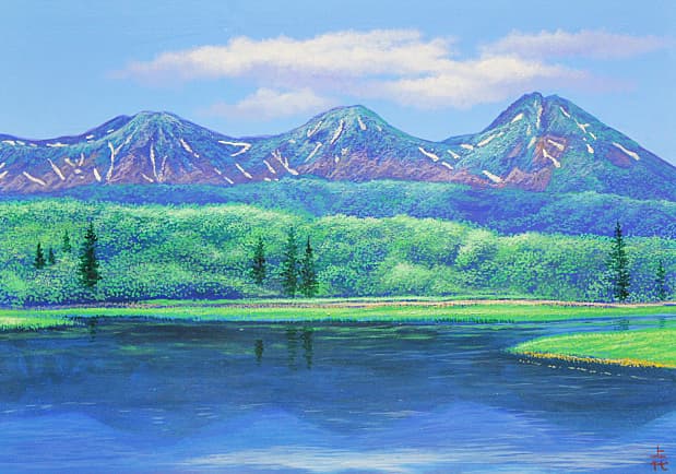 上代誠 一枚の繪 【初夏の湖】 油彩 4号