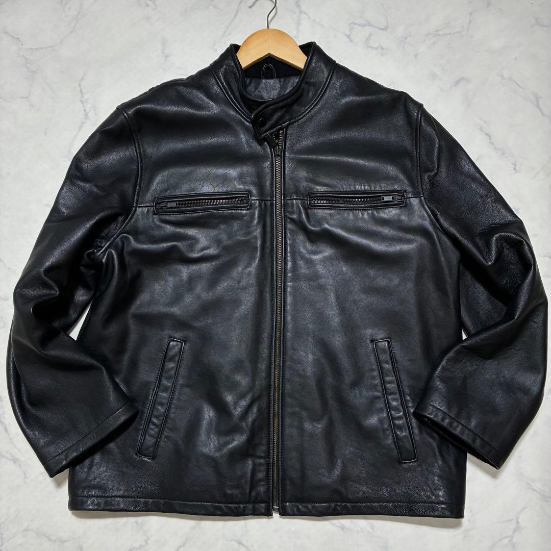 美品/XLサイズ✨ラムレザー シングル ライダースジャケット 羊革 ブラック