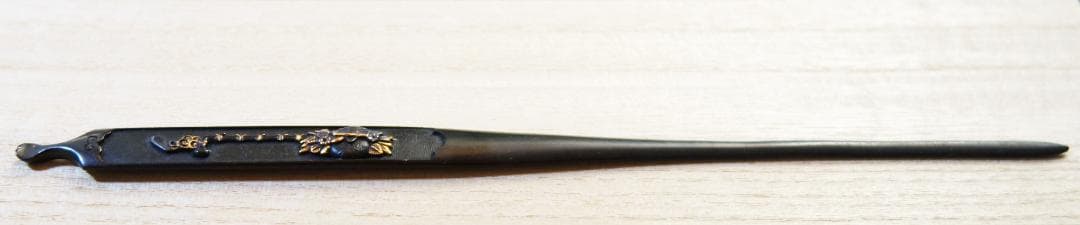 【 赤銅魚子地 祝飾図笄 】鍔 鐔 笄 日本刀 刀装具 武具 骨董 アンティーク