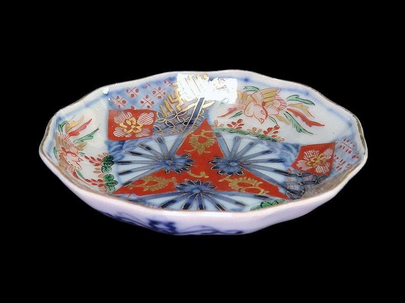 大聖寺伊万里　金襴手　桐に鳳凰　石畳紋の図　豆皿　E027AS-CTt