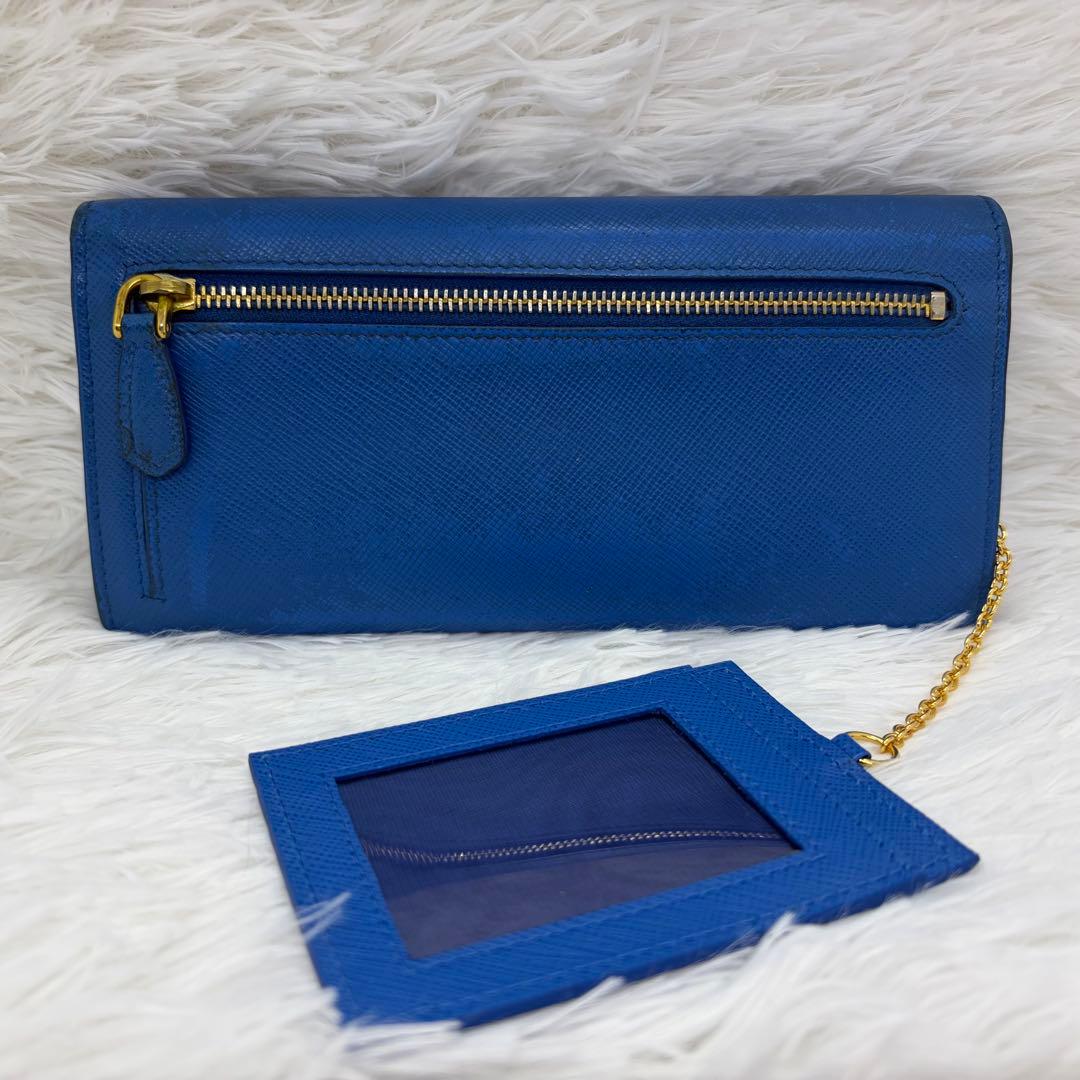 美品/希少✨ プラダ 長財布 折り財布 シャイン サフィアーノレザー ブルー