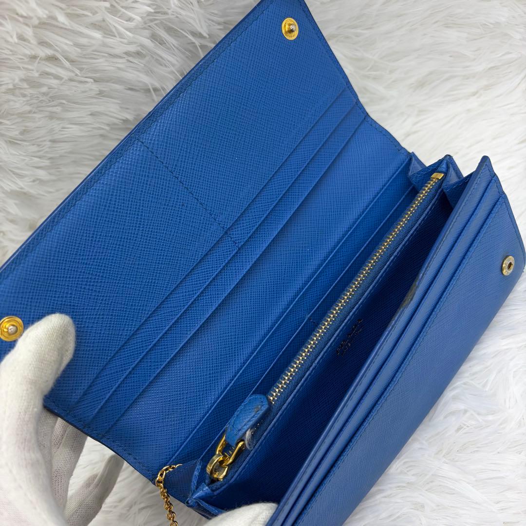 美品/希少✨ プラダ 長財布 折り財布 シャイン サフィアーノレザー ブルー