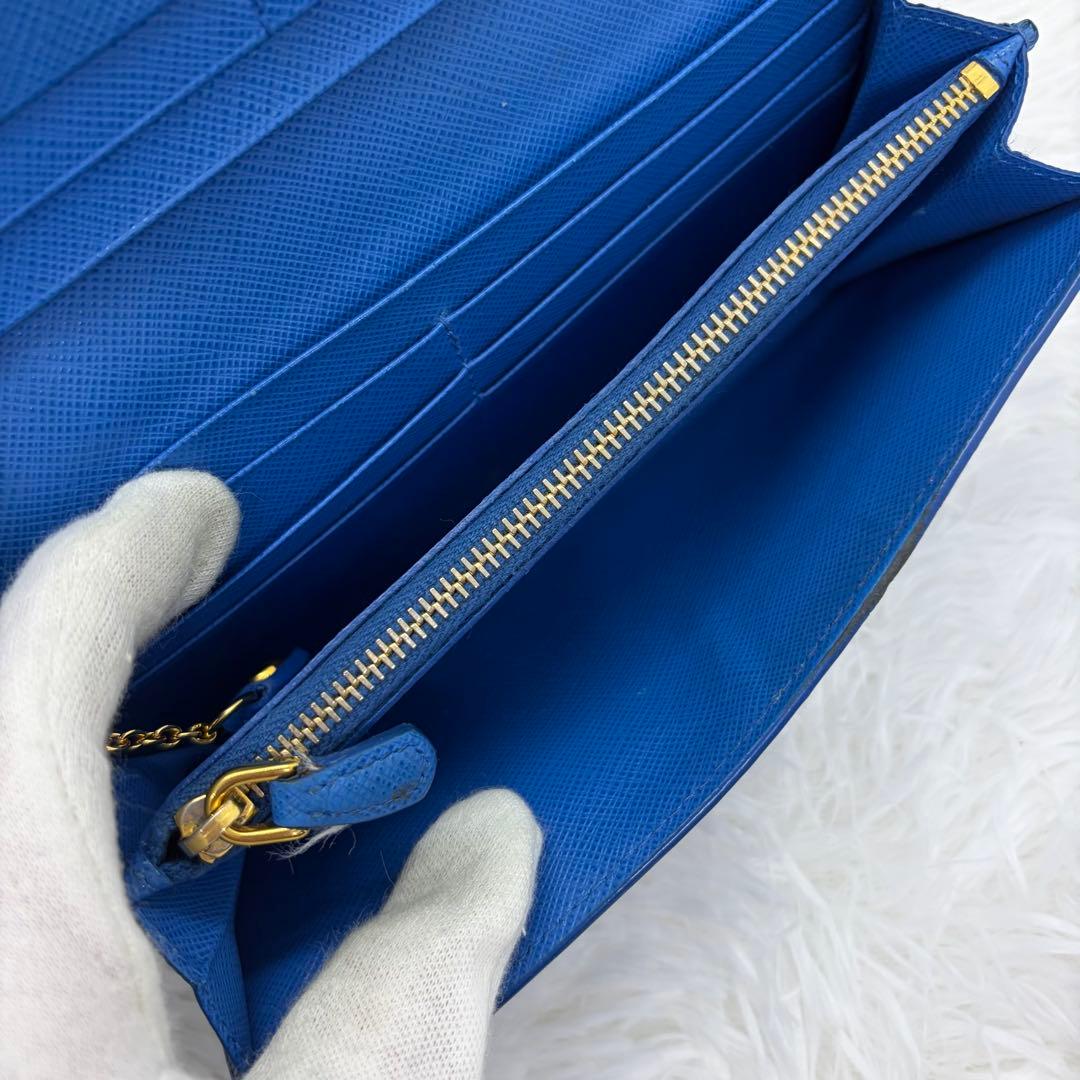 美品/希少✨ プラダ 長財布 折り財布 シャイン サフィアーノレザー ブルー