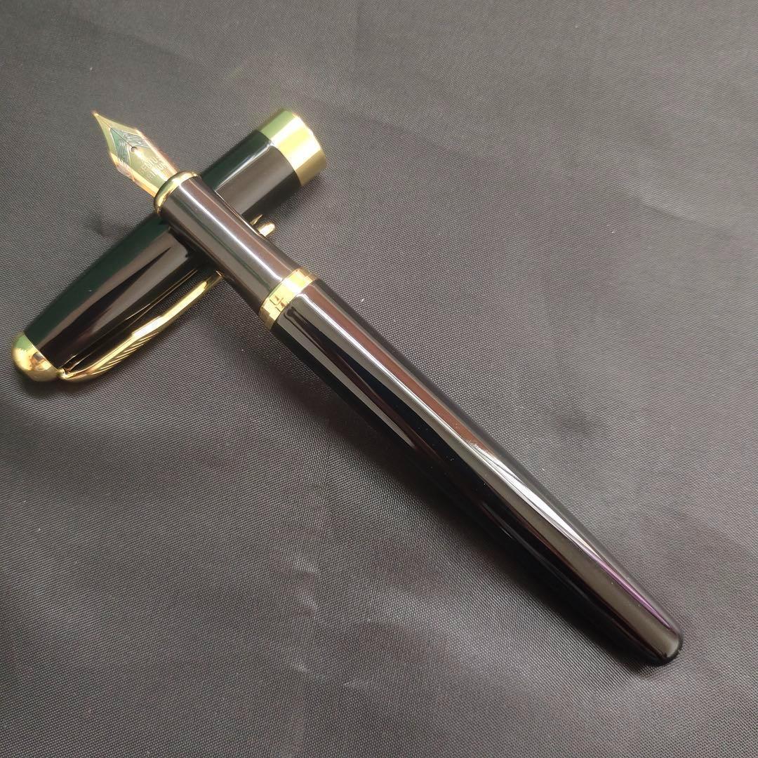 @黒い万年筆 金メッキ装飾 1