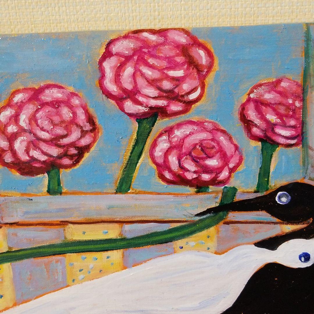 油絵　専用　バラを捧げる鳥 　横53.3cm