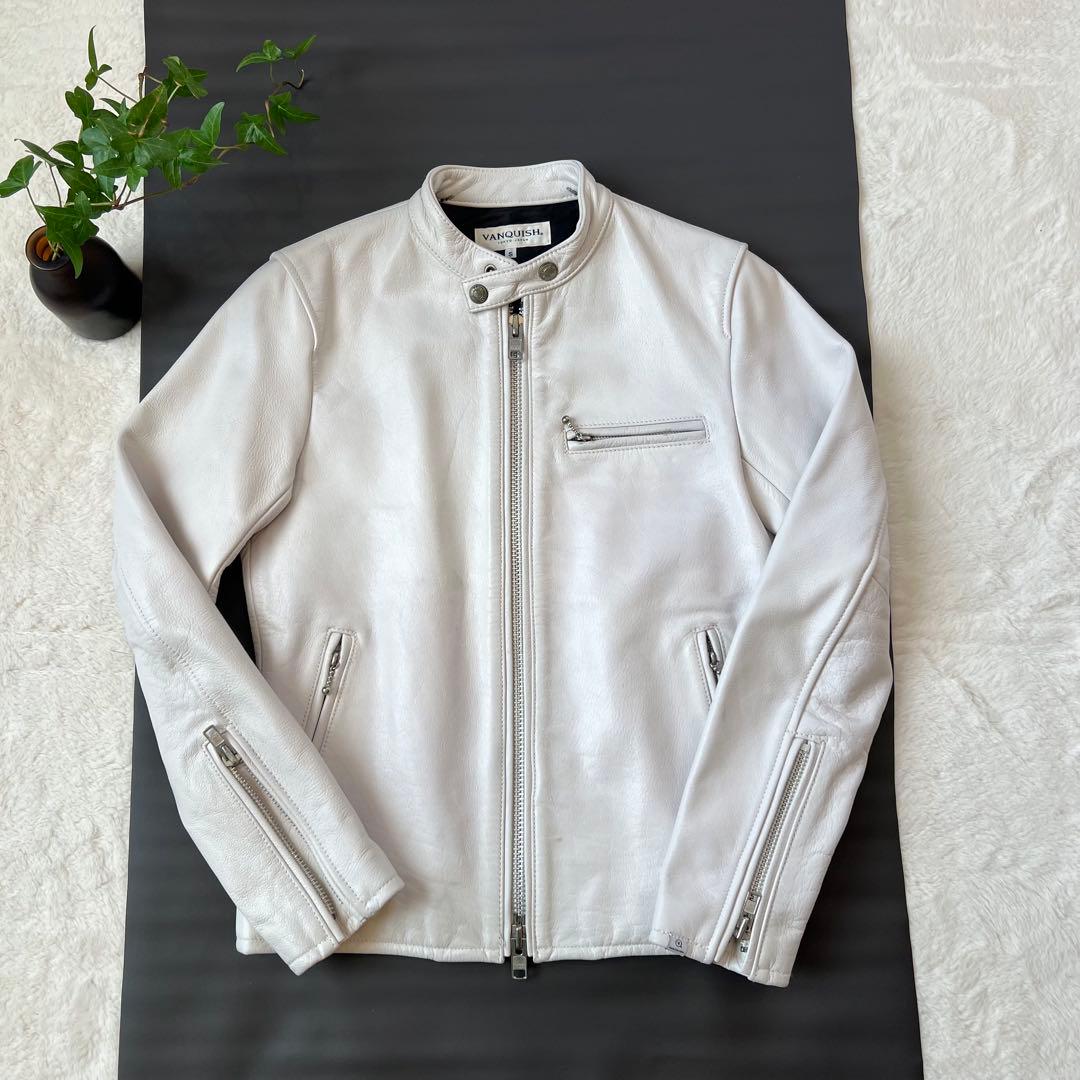 美品✨ VANQUISH レザーシングルライダースジャケット S ホワイト