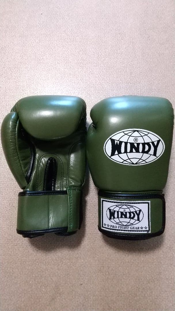 本革製WINDYボクシンググローブ 10oz オリーブ キックボクシング