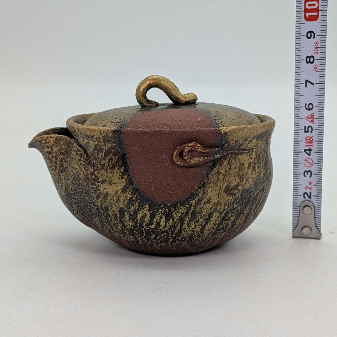 鈴木篤夫 備前焼 金彩備前宝瓶 四方桟共箱共布栞 手造り宝瓶 泡瓶 煎茶道具