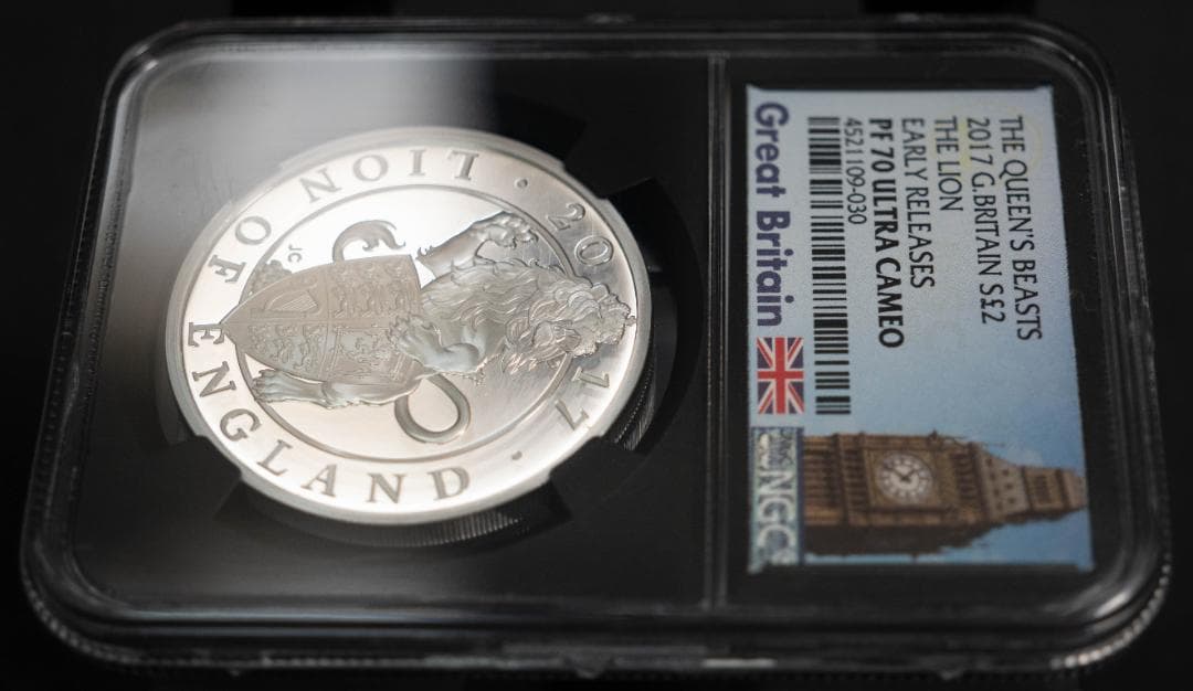 2017 クイーンズビースト ライオン NGC PF70UC 2ポンド 銀貨