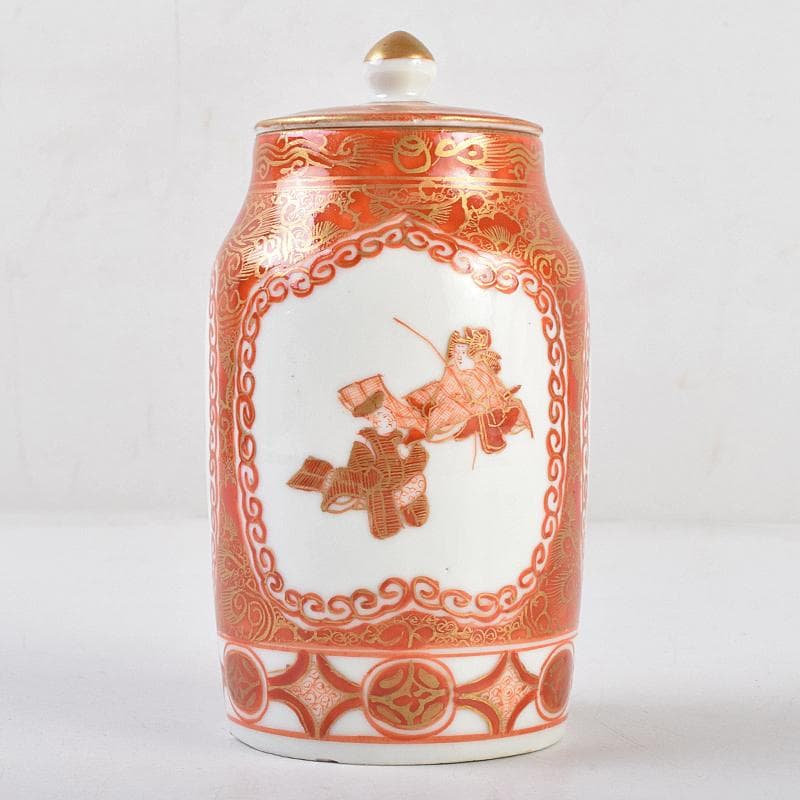 有田焼　深川製　赤絵金彩　人物文　蓋壷　V　R9106