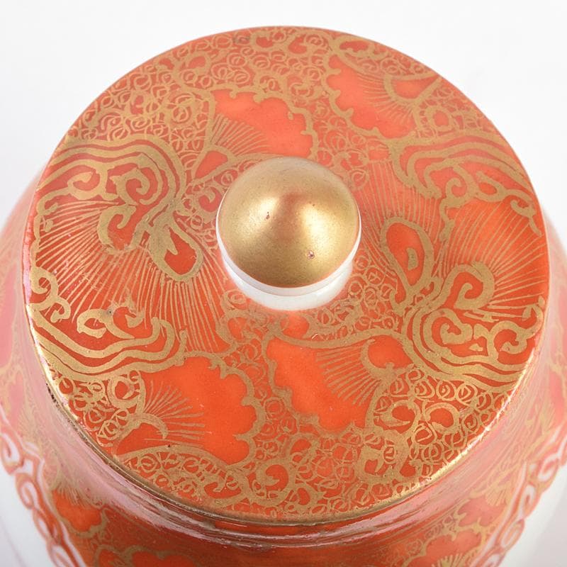 有田焼　深川製　赤絵金彩　人物文　蓋壷　V　R9106