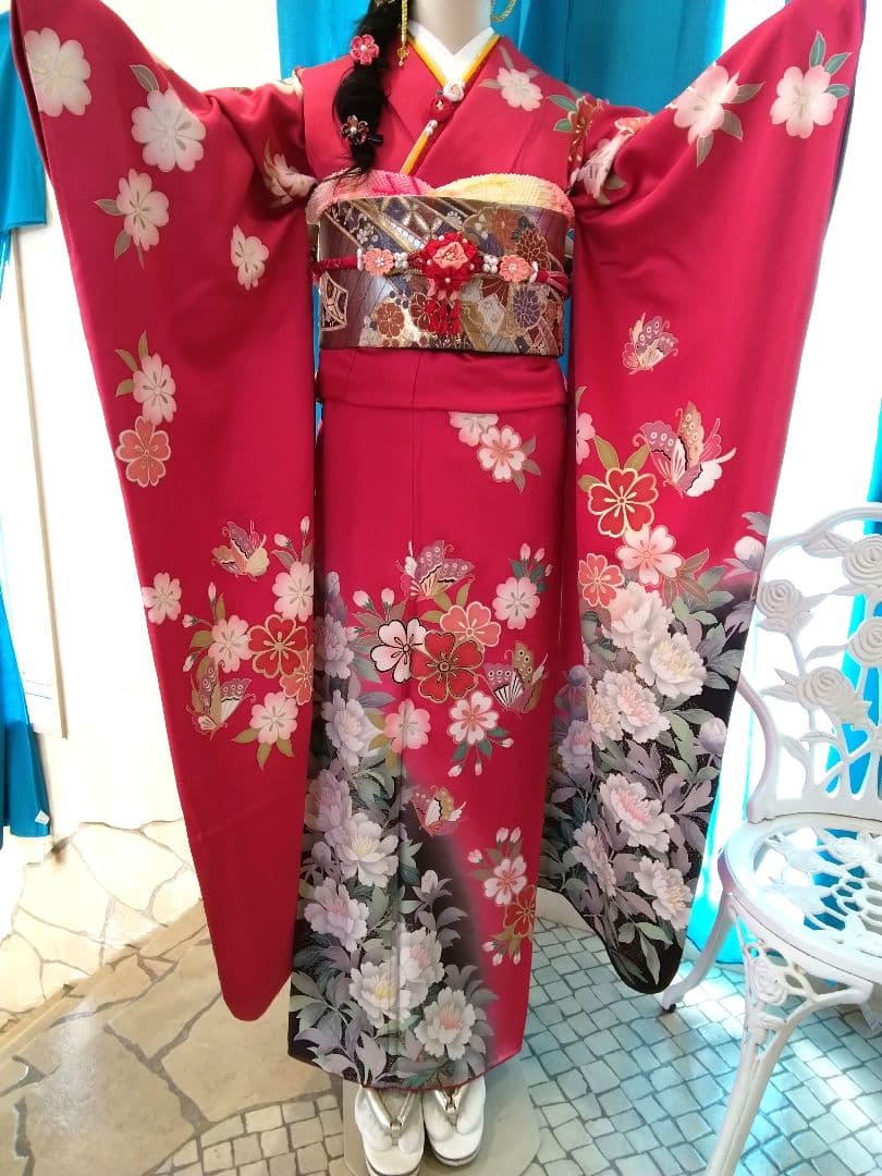 ❰-超得-❱振袖フルセット、正絹振袖セット、重ね衿、帯揚げ帯締め、袋帯、襦袢