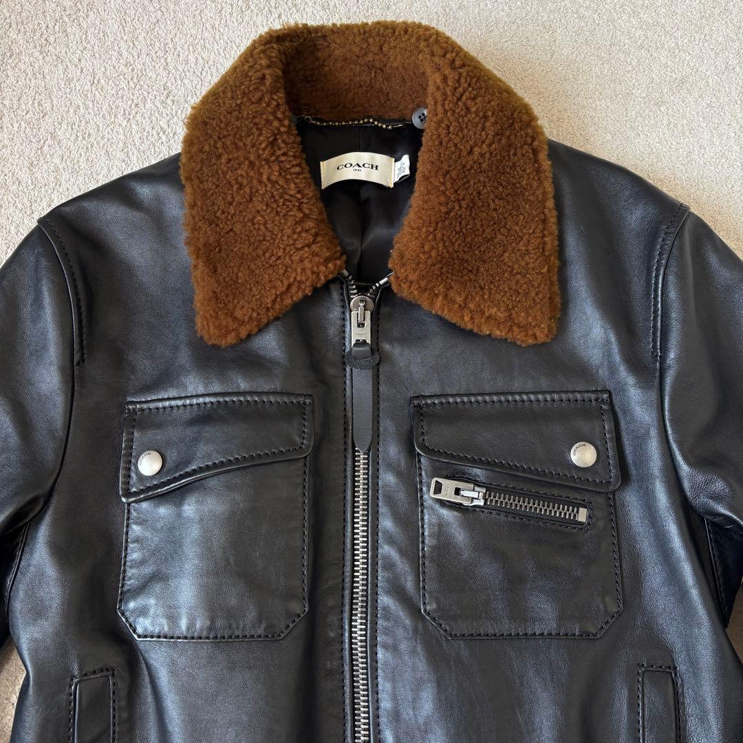 美品 コーチ 羊革 シアリングカラー アビエイタージャケット 2WAY ボア