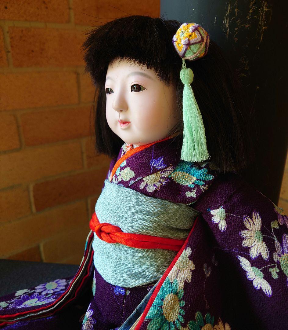 市松人形　小さな春水　昭和初期　10号　昭和初期　縮緬振袖　縮緬帯　アンティーク