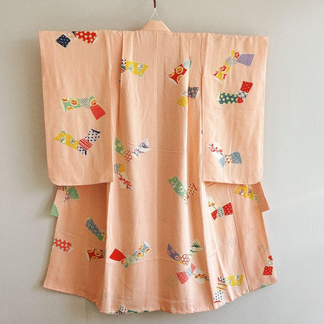 セット　七五三７歳女の子　昭和レトロ　ピンク　ピンク地丸帯　袖なし長襦袢7098