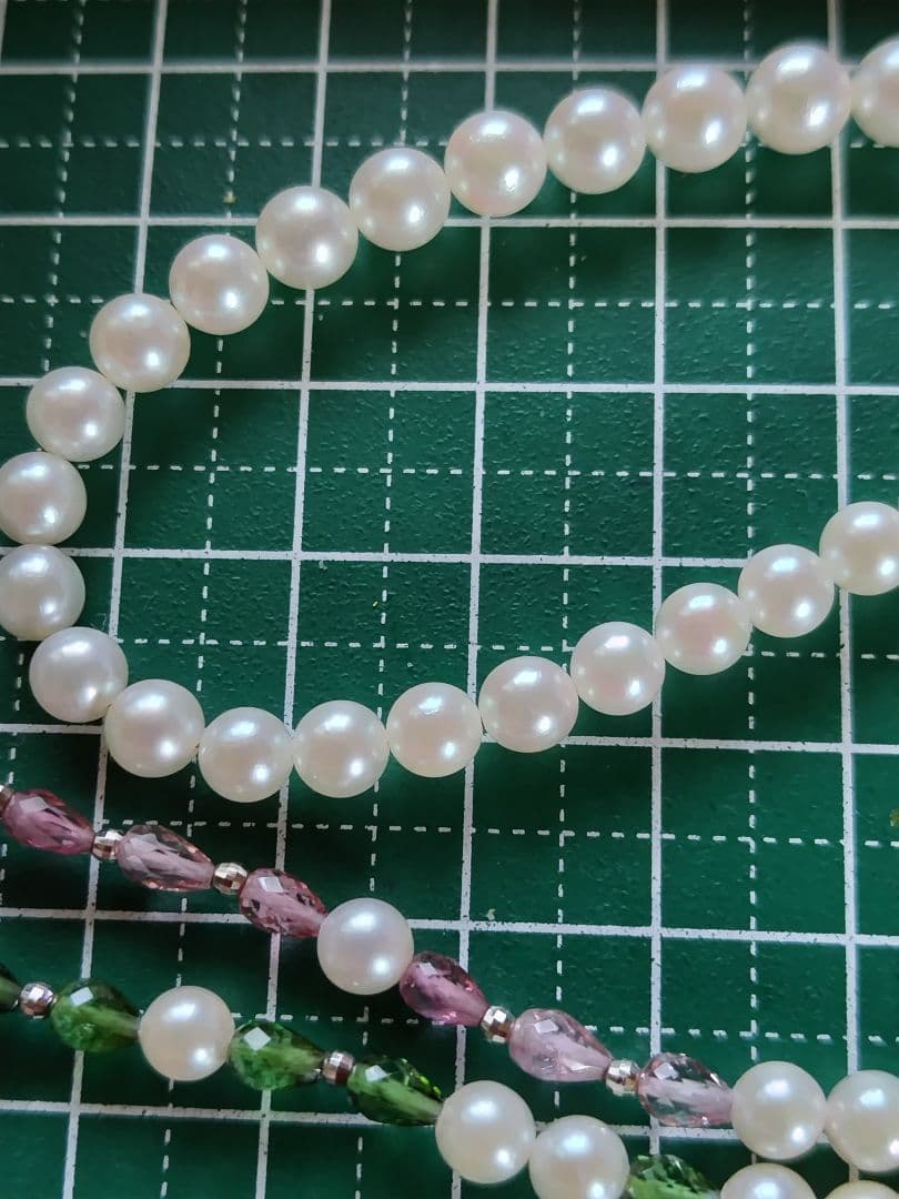 アコヤ真珠ベビーパール、グリーントルマリン、ピンクトルマリン、3WAYネックレス