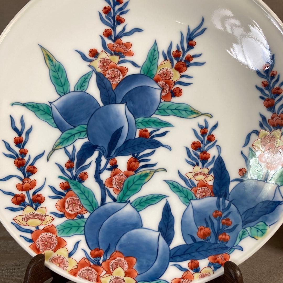 【今右衛門】色鍋島の伝統　日本の名窯　人間国宝　十三代今泉今右衛門作　錦桃絵　皿