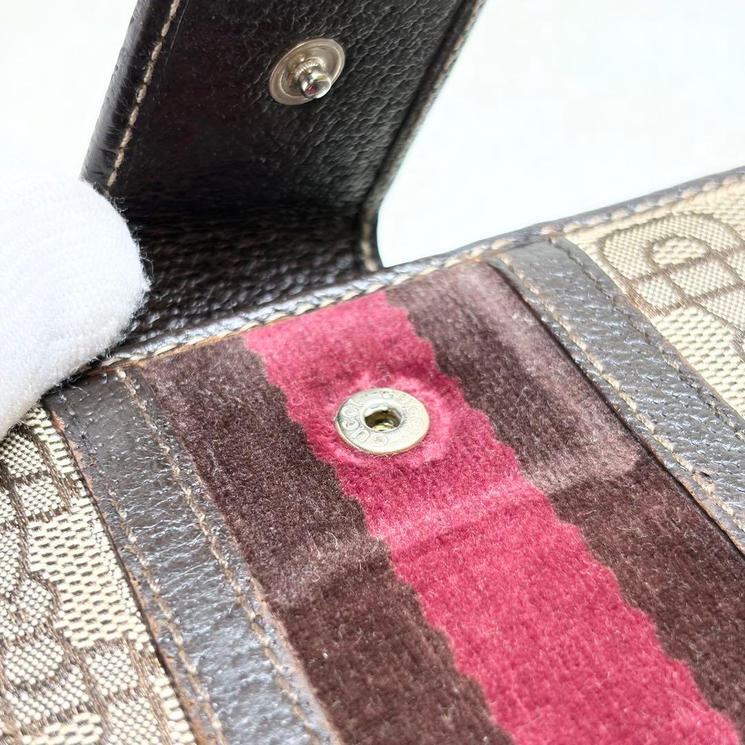 希少　GUCCI グッチ キャンバス レザー 折り財布 ウォレット ブラウン