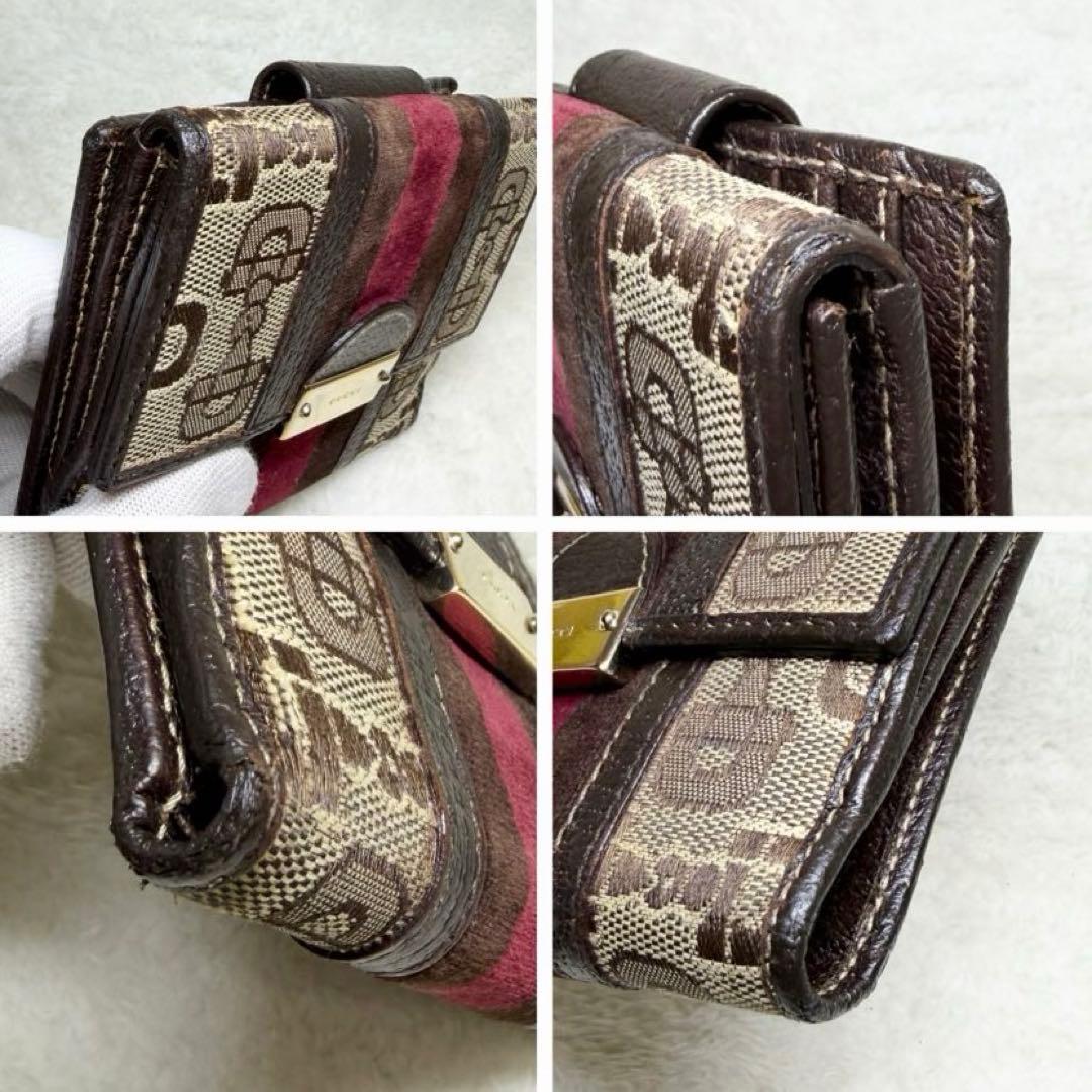 希少　GUCCI グッチ キャンバス レザー 折り財布 ウォレット ブラウン