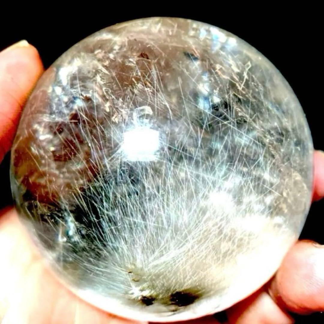 58mm ゴールドルチルクォーツ　丸玉　スフィア　金針水晶