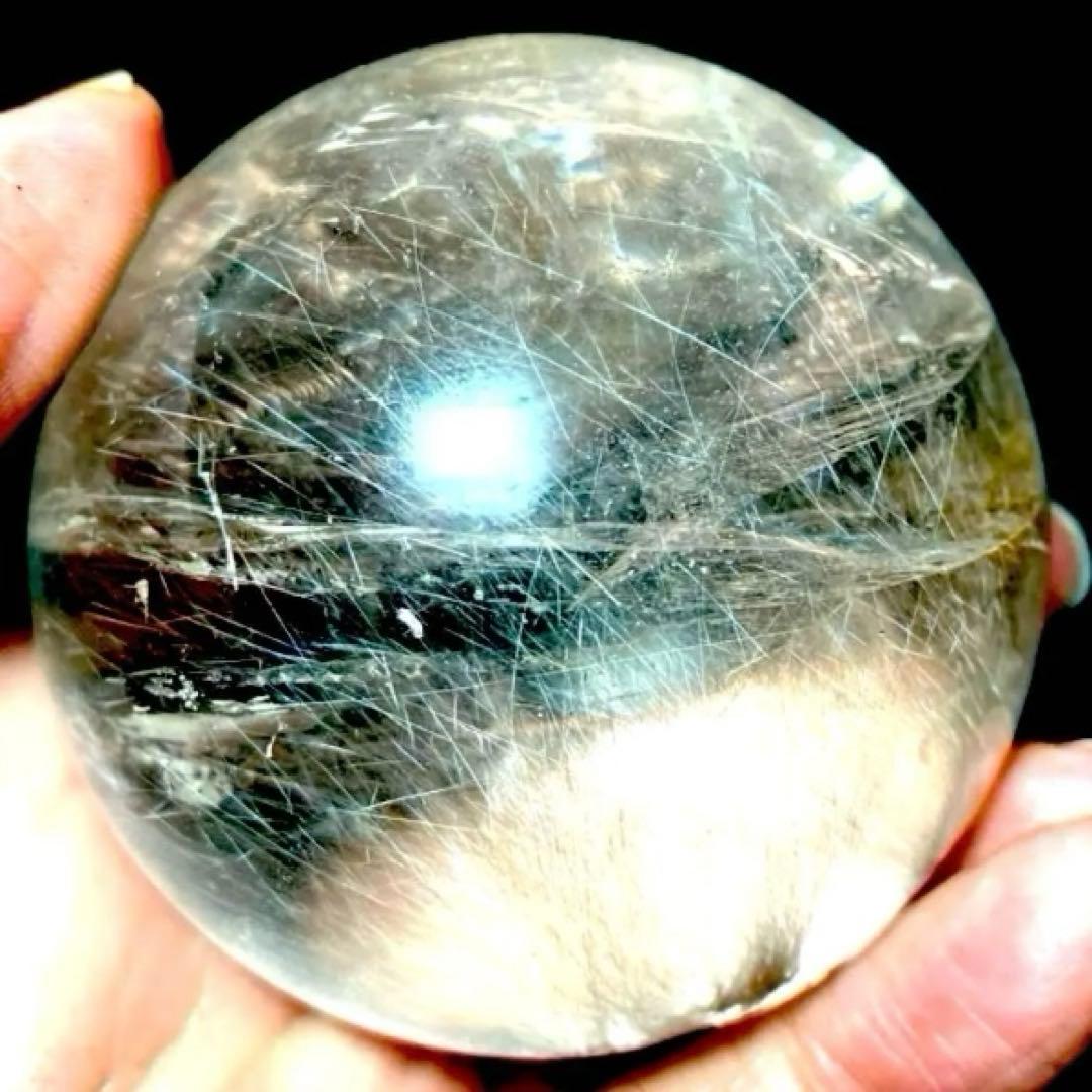58mm ゴールドルチルクォーツ　丸玉　スフィア　金針水晶