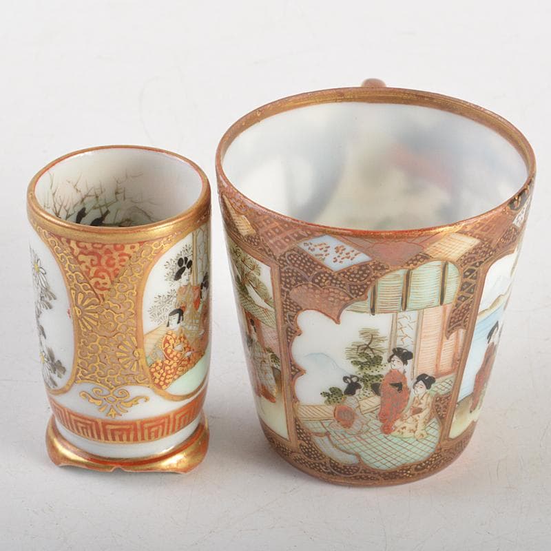 九谷焼　色絵金彩　加賀国　デミカップ　谷口製　酒杯　2点　合せ箱　V　R7000