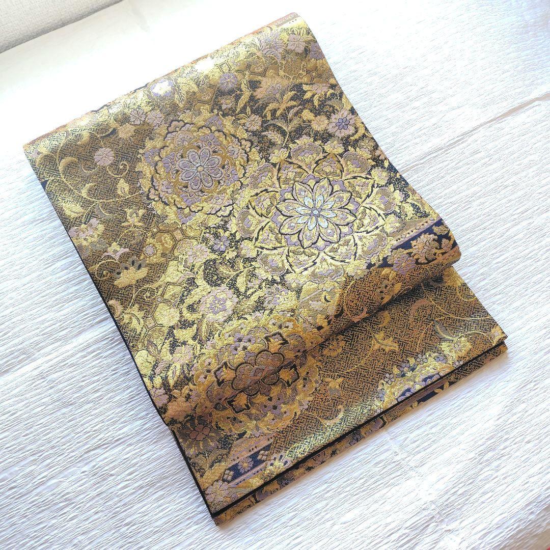 【逸品】袋帯 青銅彫金 華紋 唐花 着物 和装 訪問着 振袖 結婚式 成人式