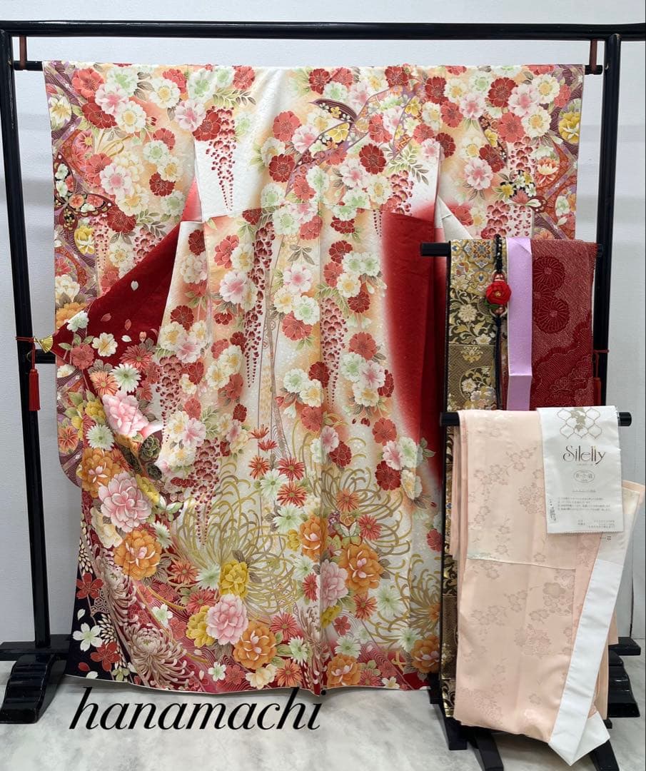 振り袖　フルセット　別誂長襦袢　金彩加工　刺繍入り　銀通し　半襟サービス　710