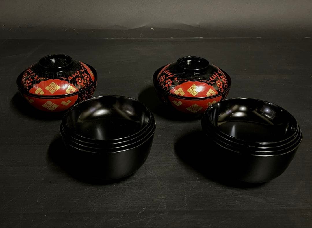 割引‼️【美品】「輪島塗」 輪島塗 四つ椀 煮物椀 揃い 2組 共箱 (26E)