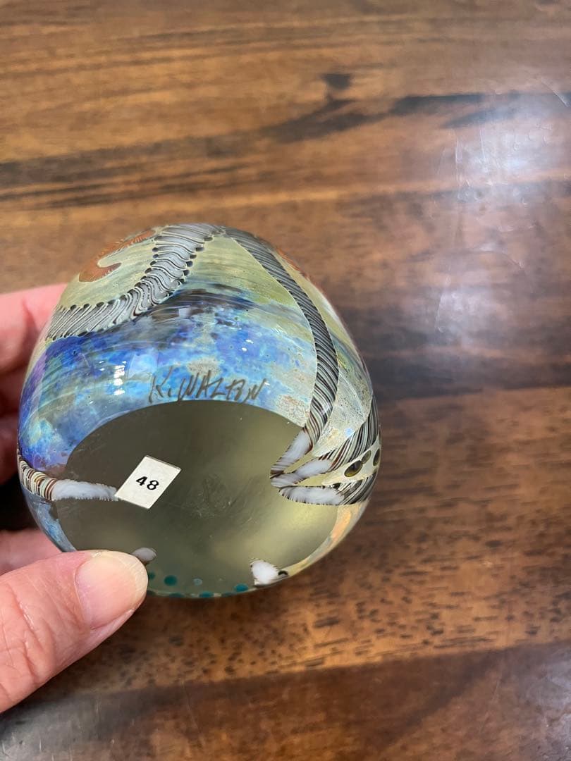 ケニーウォルトン　サイン入り　手吹きガラス　ペーパーウエイト　ビンテージ