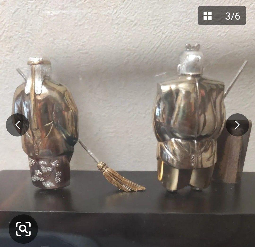 武比古作　純銀　高砂　置物　夫婦円満　長寿　幸運