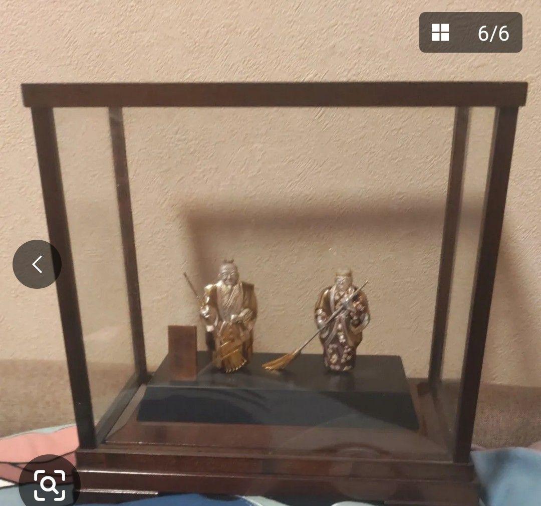 武比古作　純銀　高砂　置物　夫婦円満　長寿　幸運