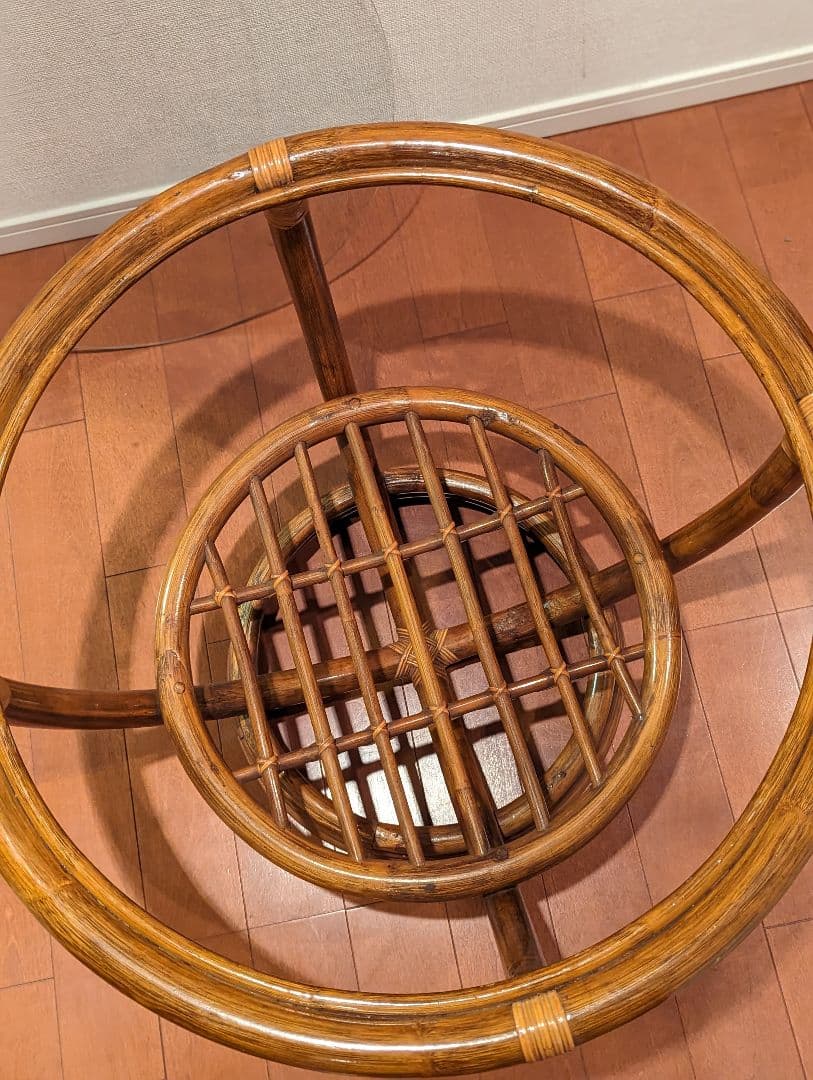 籐のガラステーブル　ラタンガラステーブル　丸テーブル　センターテーブル　丸　円型