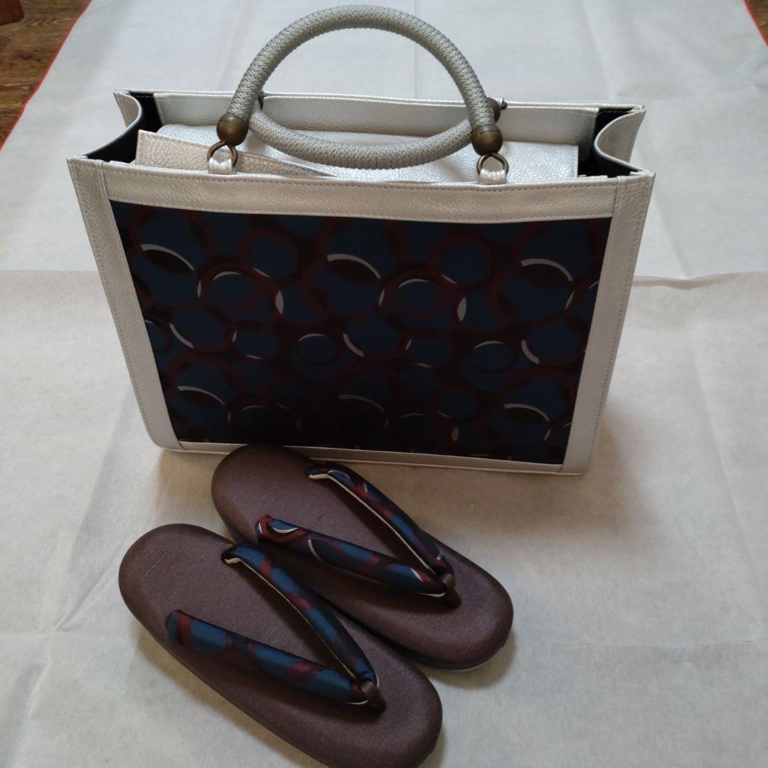 【新品】和装用バッグと揃いの低反発L草履セット　オーダー品　大容量バッグ　モダン