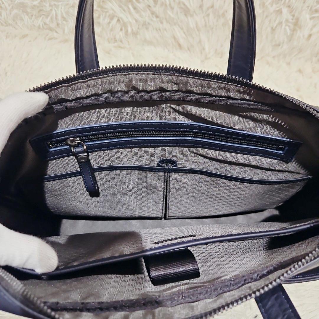 極美品 ランバン ビジネスバッグ A4可 オールレザー ネイビー PC収納 紺