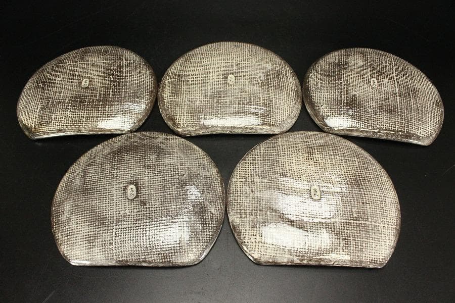 吉向焼 半月銘々皿 五枚 吉向陶荘 共箱(メ1533)