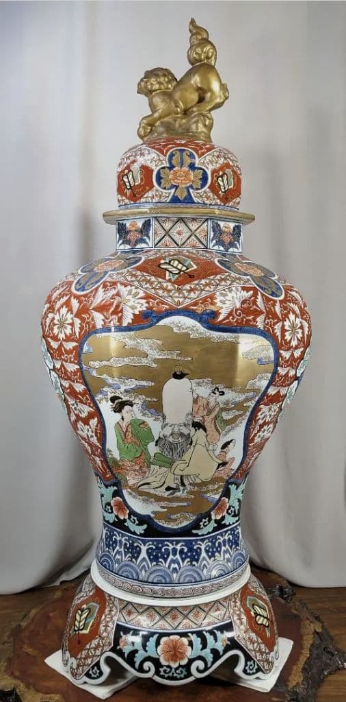 未使用　有田焼　沈香壺　色絵 神右衛門作　七福神　特大八角三段　総手描 干支龍