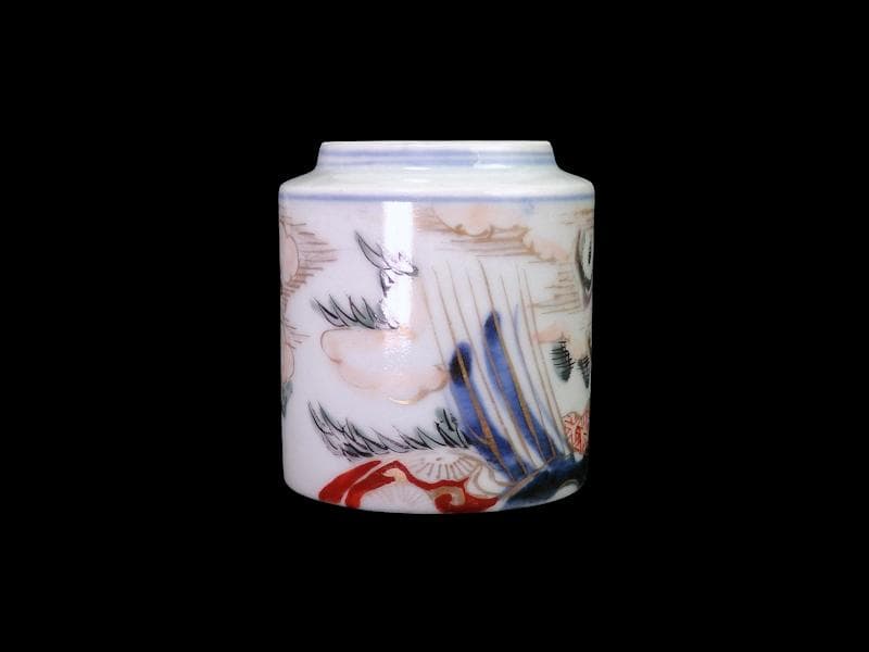 古伊万里　毘沙門亀甲紋に楼閣山水の図　猪口 のぞき　C371AS-fbua