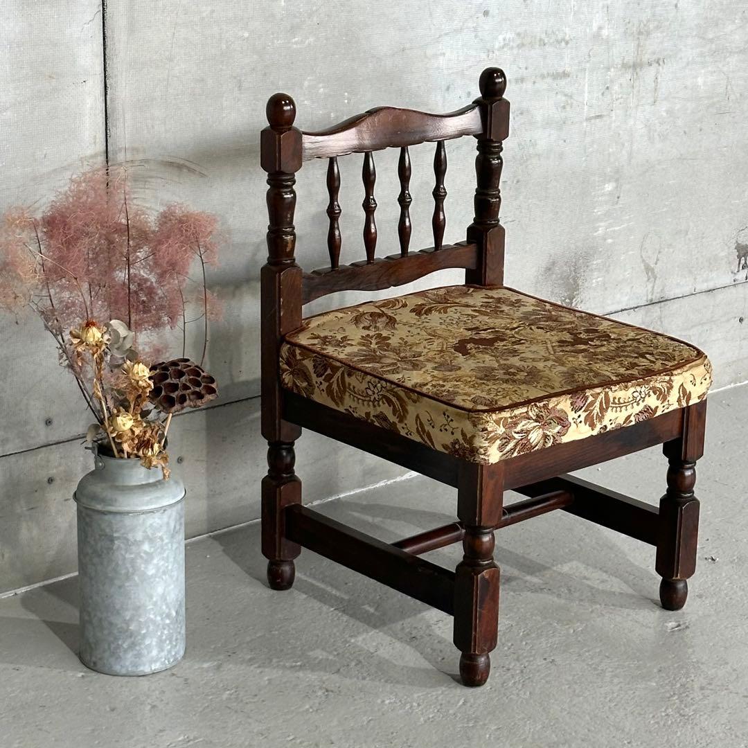 ✦80s✦昭和レトロ ゴブラン織 ヴィンテージ スピンドルチェア 木製 古家具②