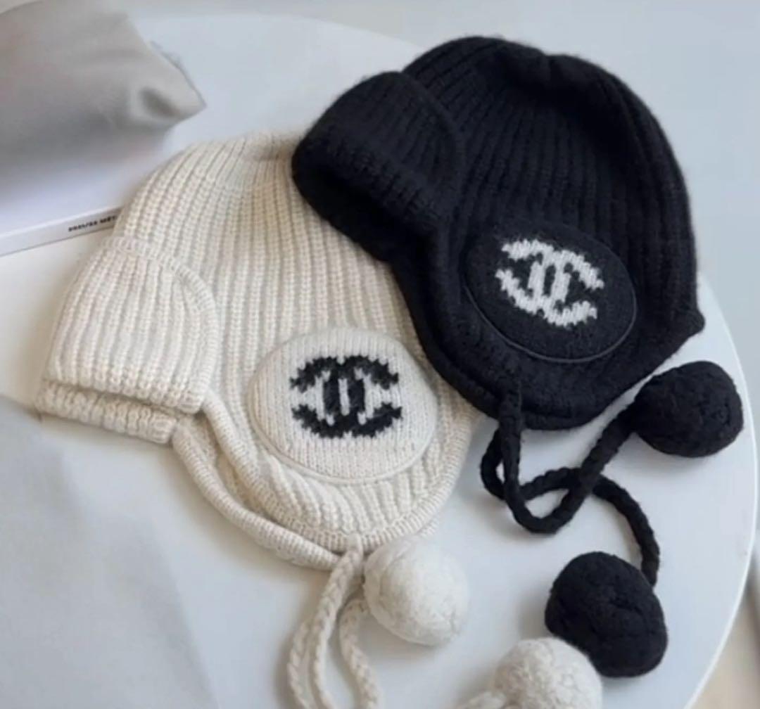 シャネル ニット帽 ホワイト新品