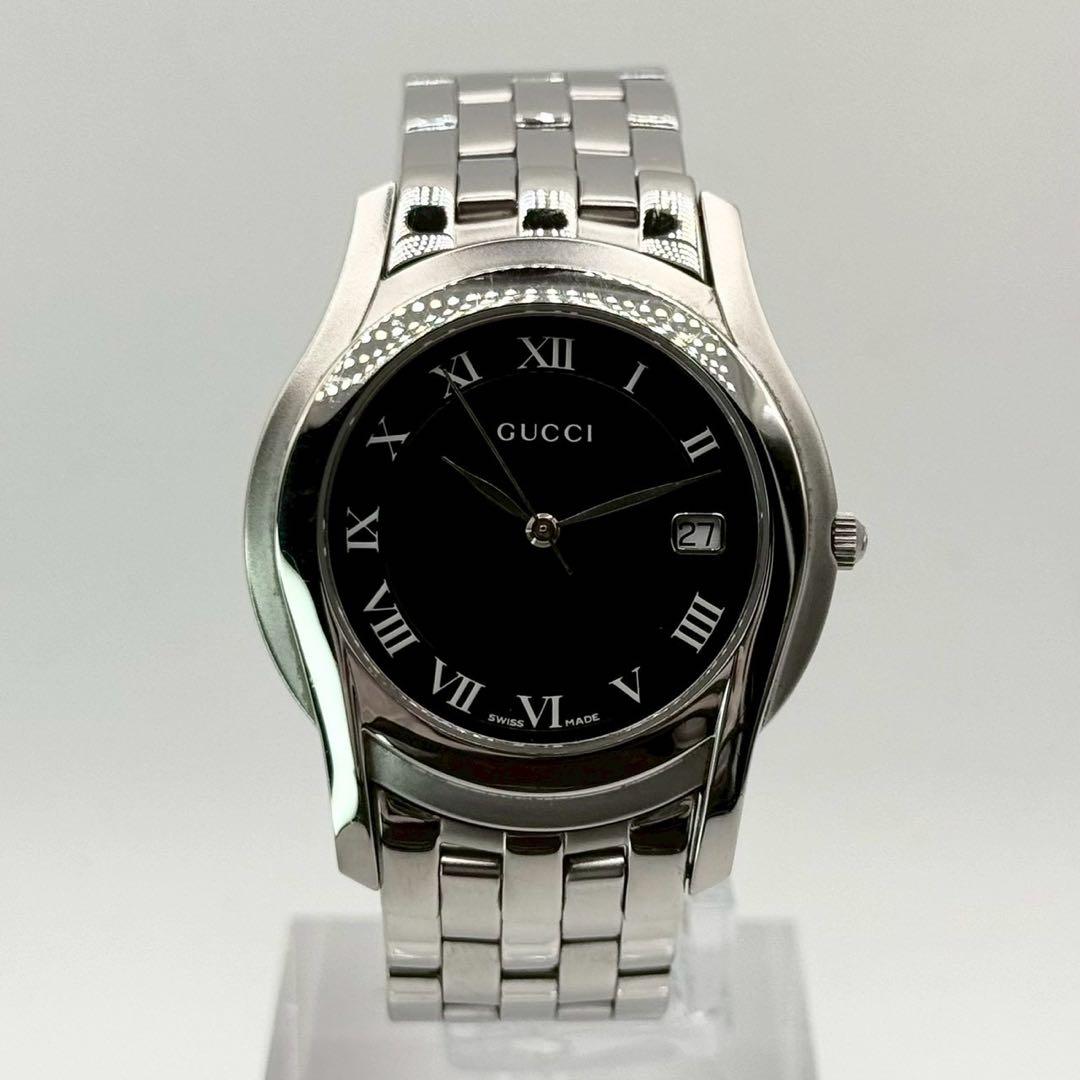 極美品✨稼働 GUCCI 5500M ローマン デイト クォーツ メンズ 3針