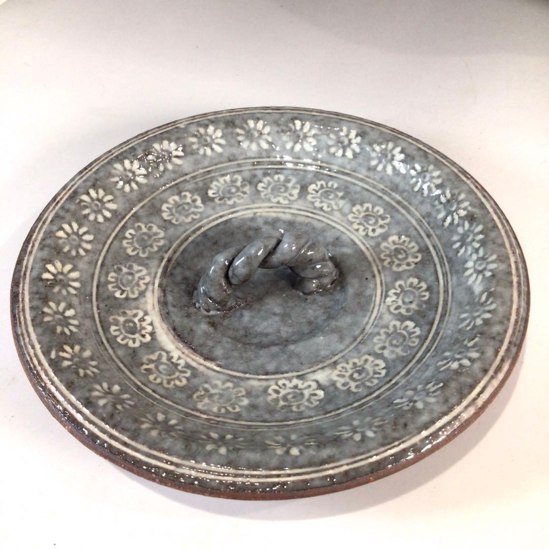 Ｐ３５３　水指　『平安　浅見与し三造』『花三島』『耳付水指』　共箱　茶道具