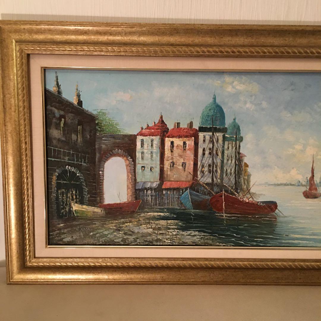 ヨーロッパ絵画油絵手書き横長ワイド