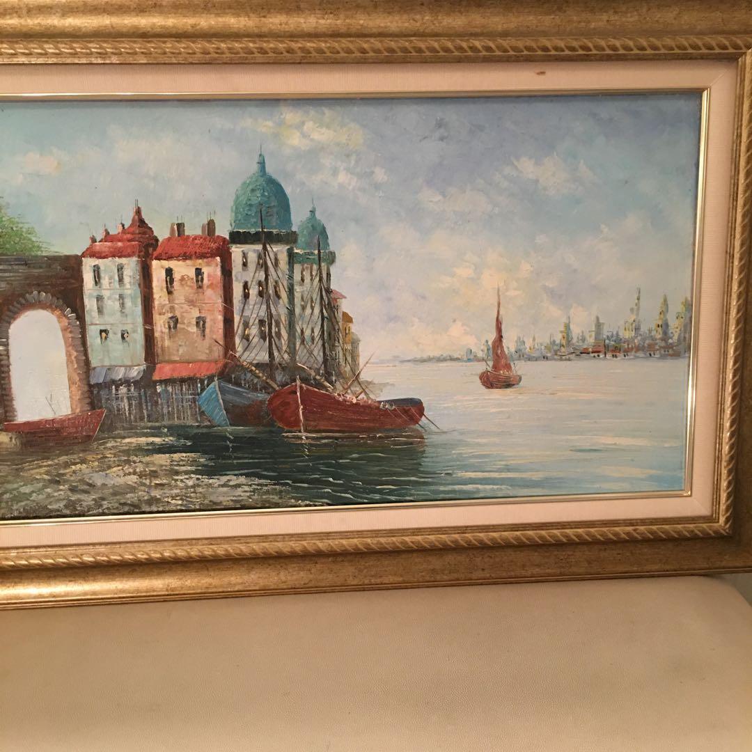 ヨーロッパ絵画油絵手書き横長ワイド