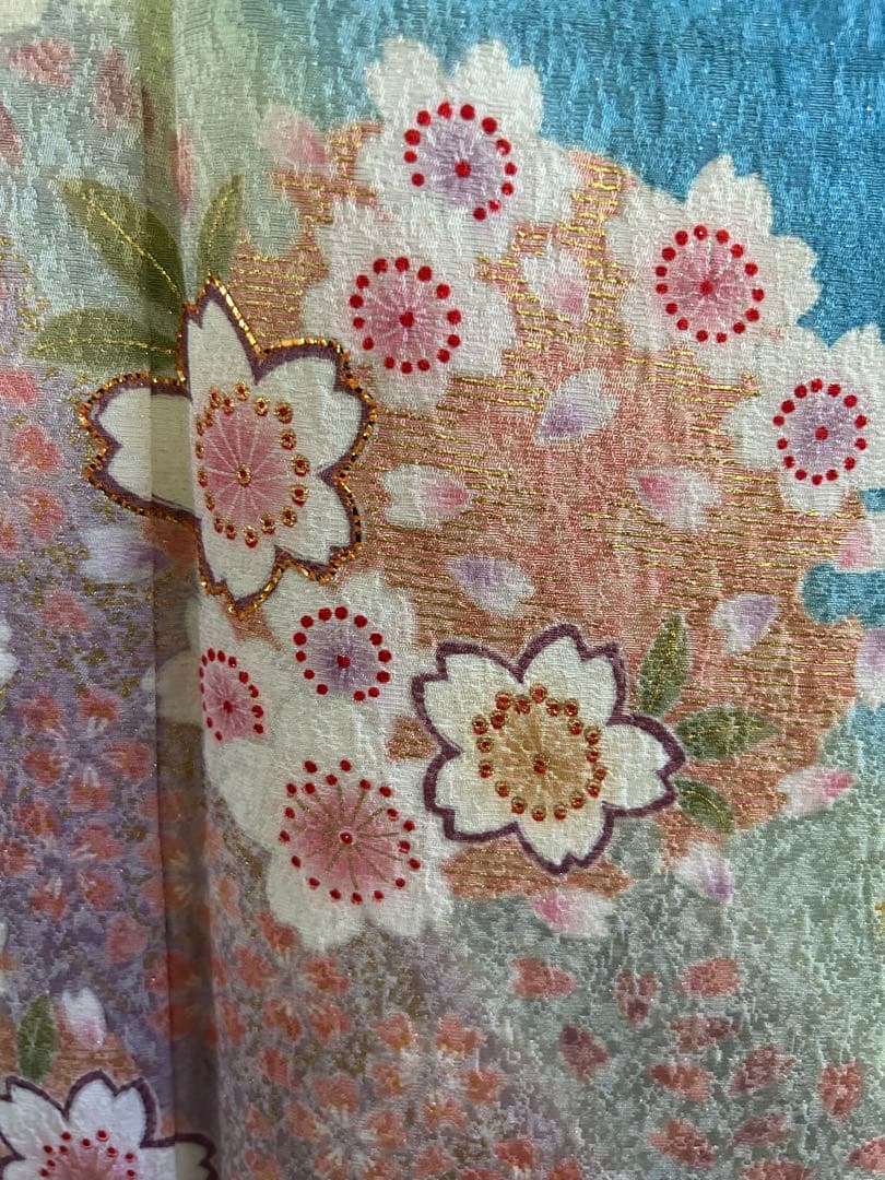 美品　成人式　振袖　正絹縮緬着物　7点セット　身丈165cm