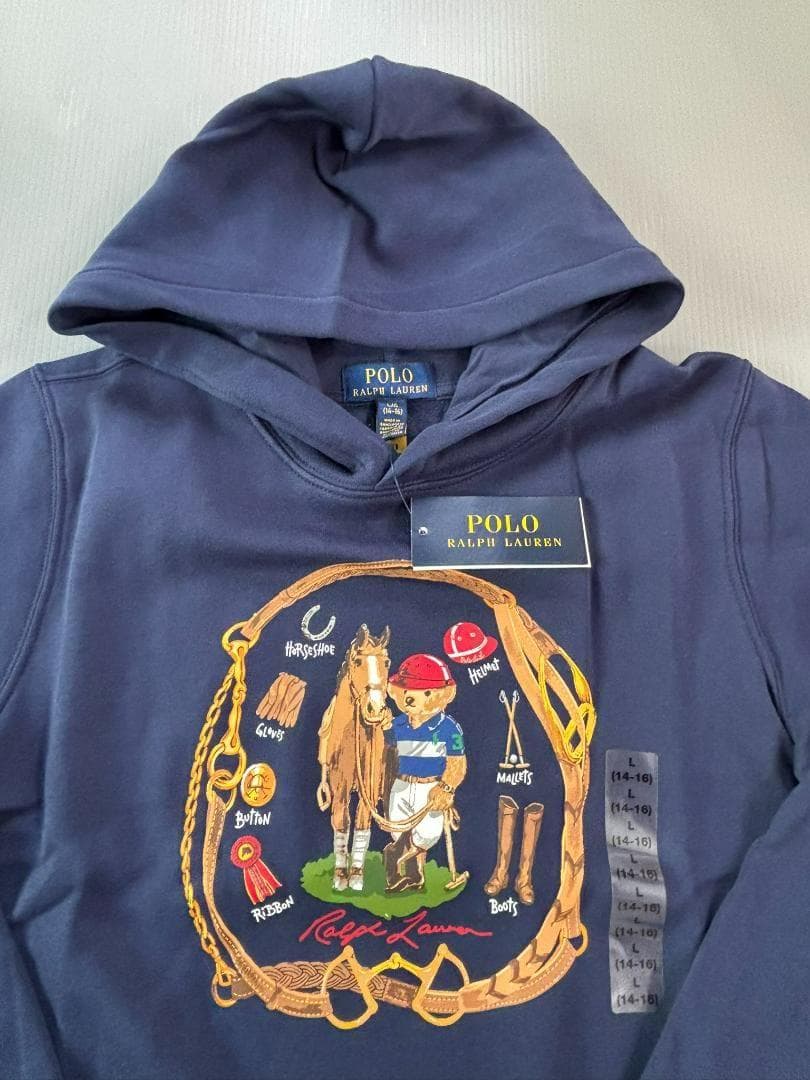 今季新品ラルフローレンスウェット　ポロベア パーカー　紺色　ボーイズL160